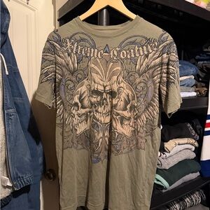 Y2K Xtreme Couture Men's Olive Skull Graphic Tee